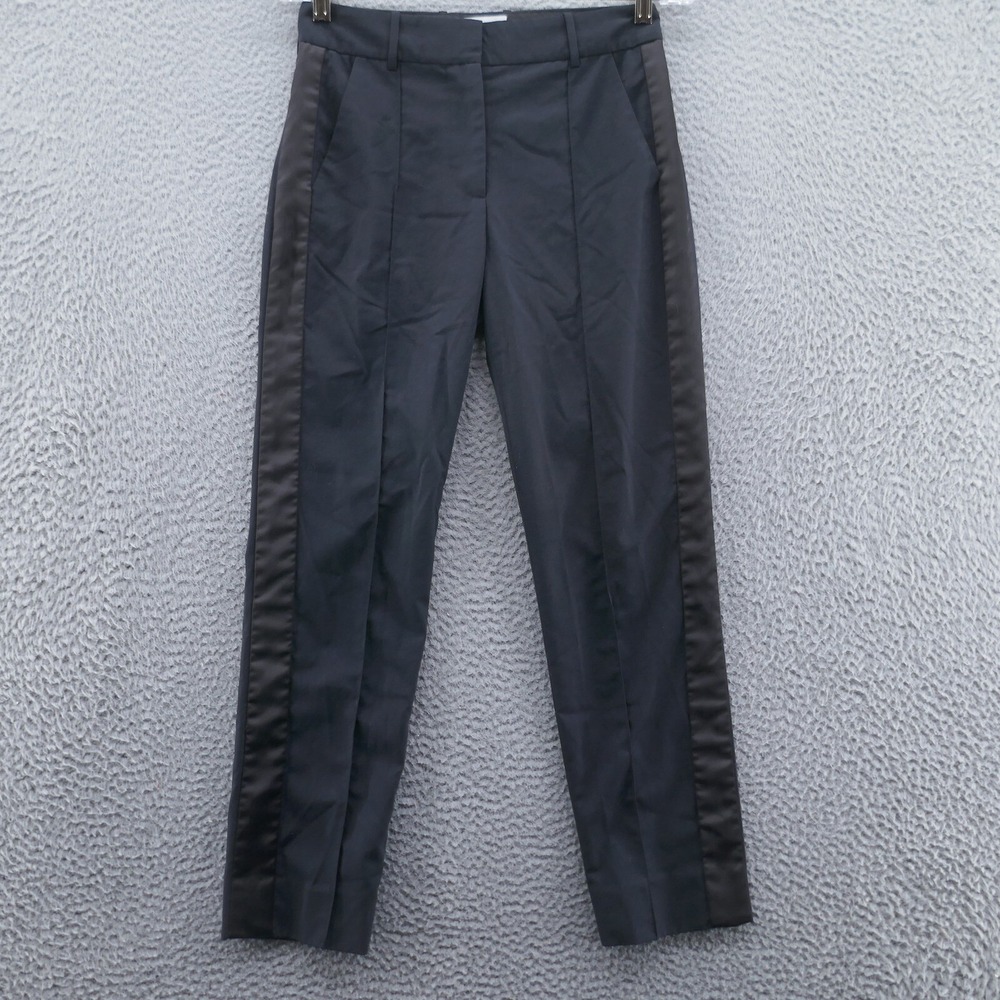 La Ligne New York Womens Black Virgin Wool Satin Stripe Tuxedo Pants Size 0